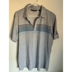 Travis Mathew polo shirt men's size large. Blue and grey striped detail